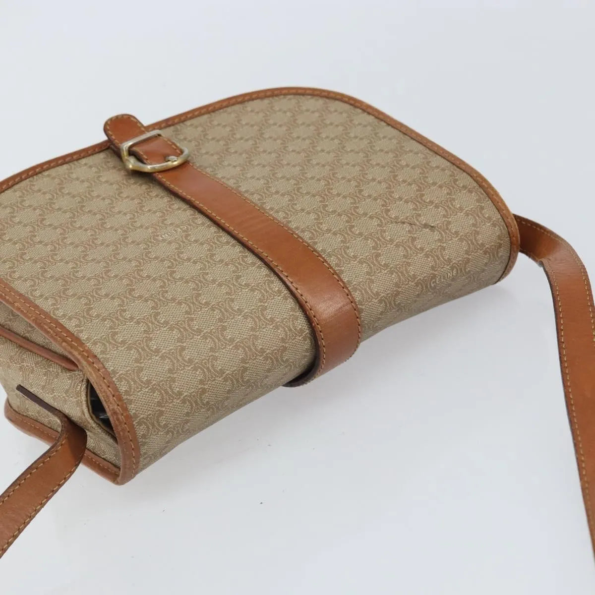 Celine Vintage Macadam Canvas and Leather, Beige, Canvas, Shoulder Bag