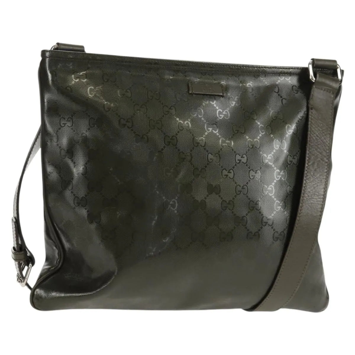 Gucci Zip Top Messenger GG Imprime, Khaki, Canvas, Shoulder Bag