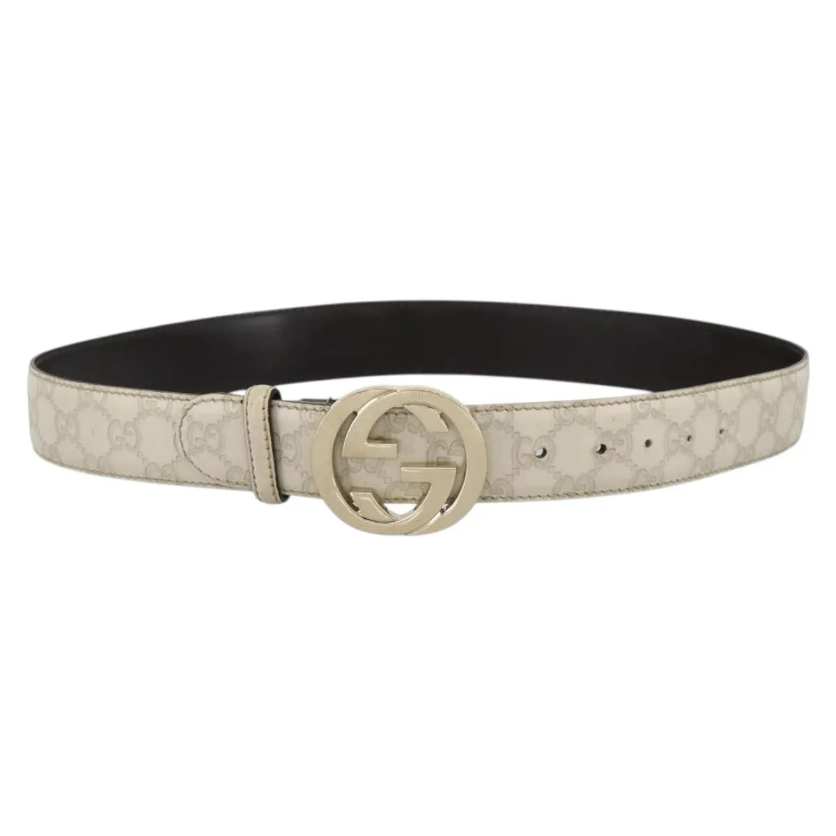Gucci Interlocking G Reversible Belt Guccissima Leather, White, Leather, Belt