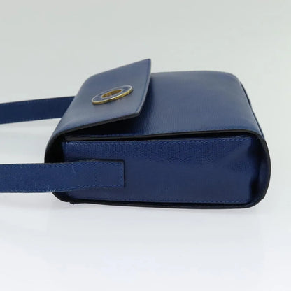 Celine Vintage Circle Logo Leather, Blue, Leather, Shoulder Bag