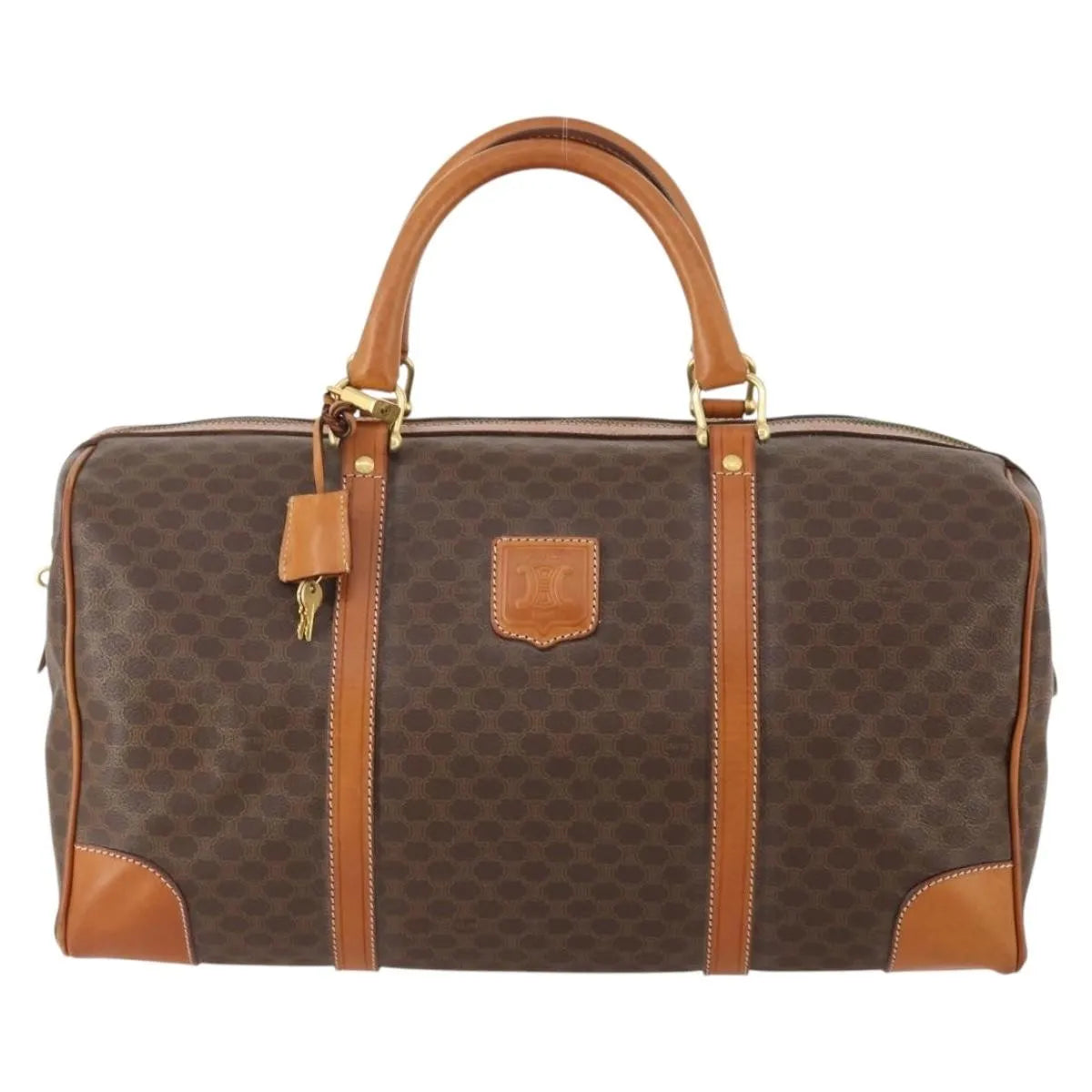 Celine Vintage Duffle Canvas and Leather, Brown, Canvas, Travel Bag