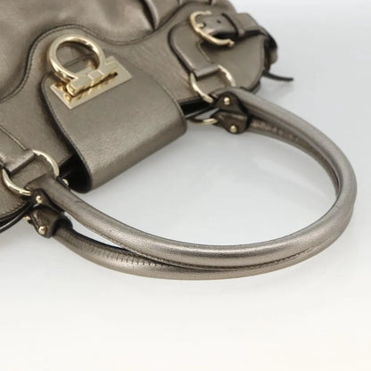 Salvatore Ferragamo Gancini Leather, Silver, Leather, Handbag