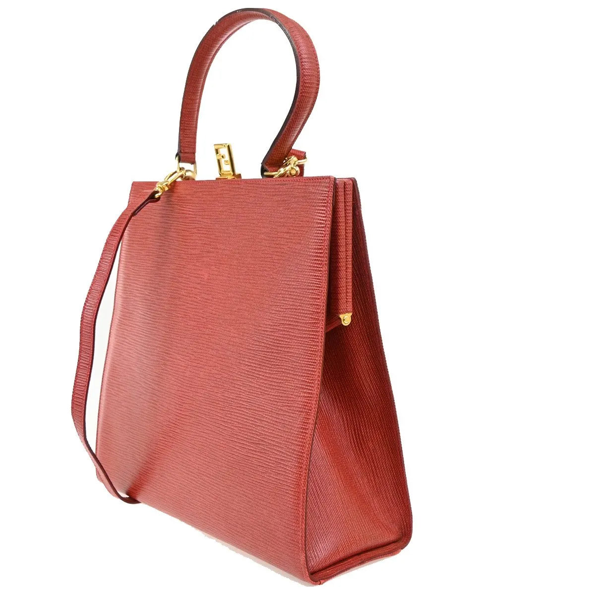 Fendi Vintage Top Handle Leather, Red, Leather, Tote Bag