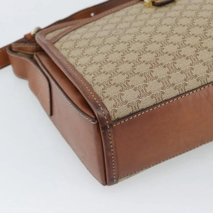 Celine Vintage Macadam Canvas and Leather, Beige, Canvas, Shoulder Bag