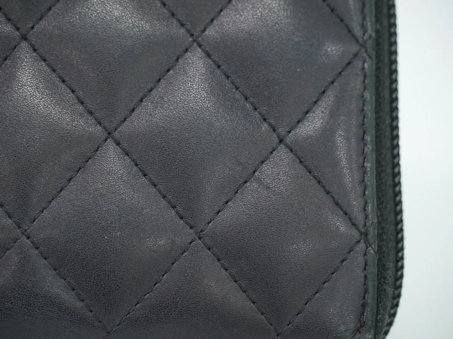 Chanel Cambon Zip Around Quilted Lambskin, Black, Leather, Wallet