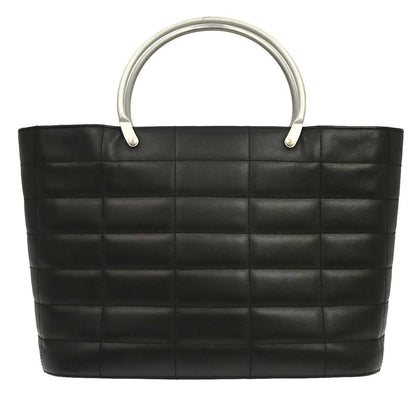 Chanel Vintage Chocolate Bar Tote Quilted Leather, Black, Leather, Tote Bag