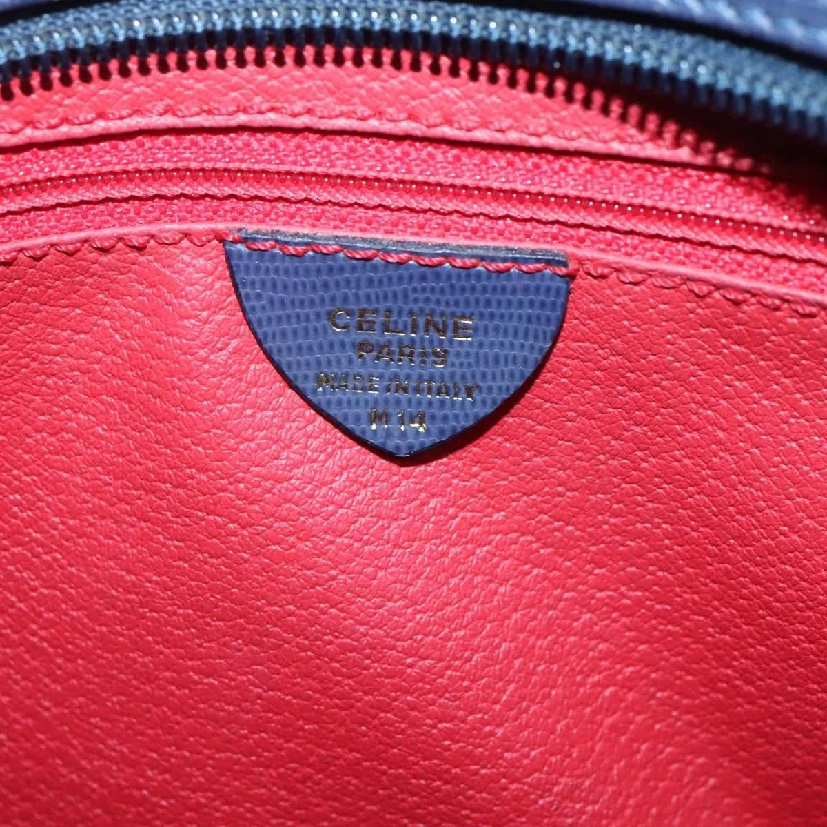 Celine Circle Logo Leather, Blue, Leather, Handbag