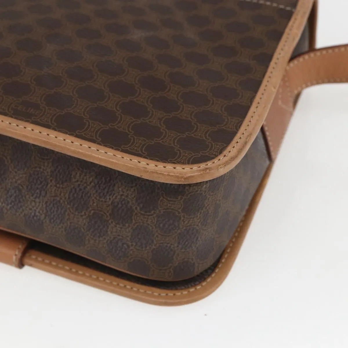 Celine Vintage Macadam Circle Logo Canvas and Leather, Brown, Canvas, Shoulder Bag