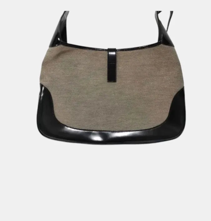 Gucci Vintage Jackie Shoulder Canvas and Leather, Beige, Canvas, Handbag