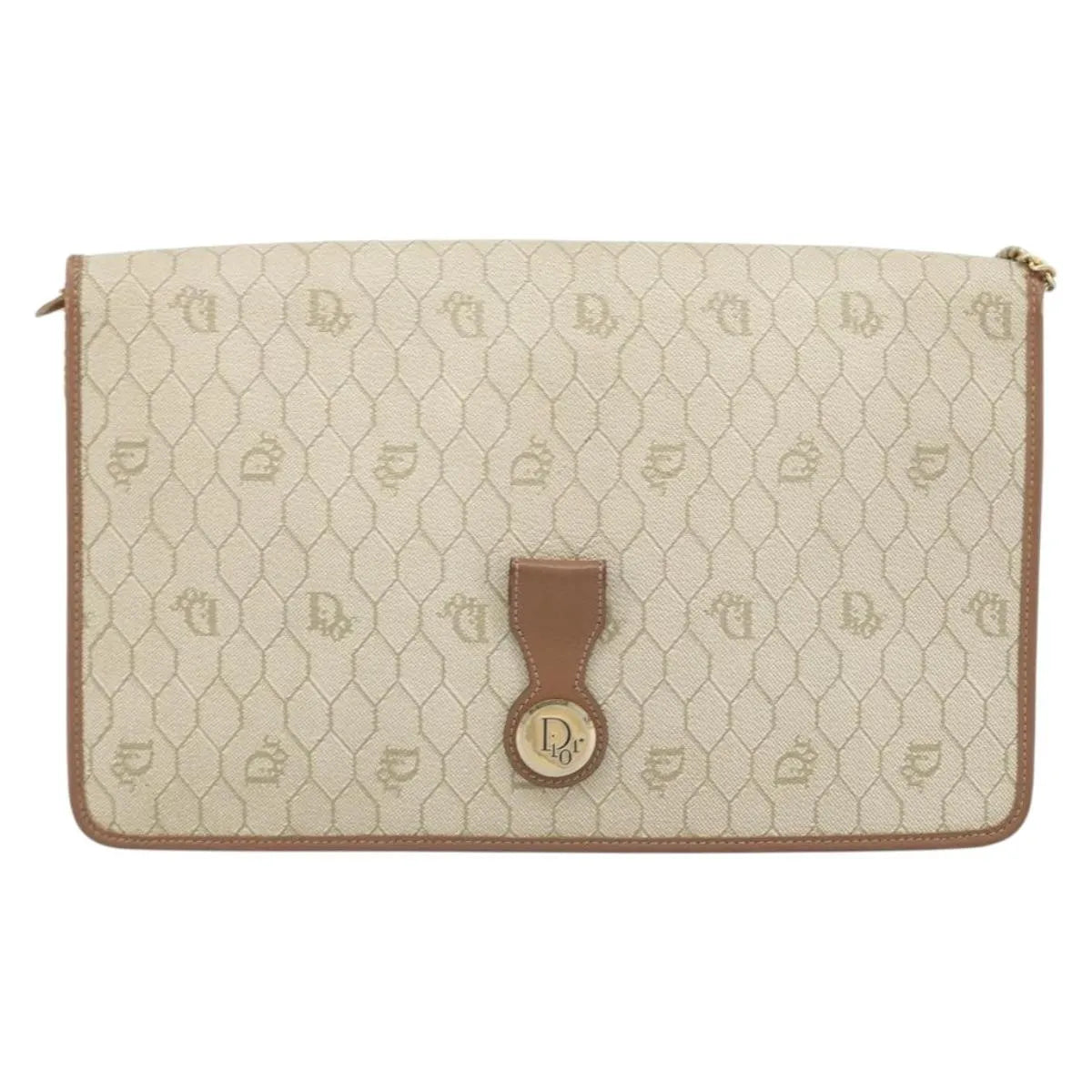 Christian Dior Vintage Honeycomb chain Canvas, Beige, Canvas, Shoulder Bag