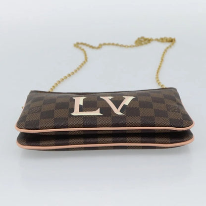 Louis Vuitton Double Zip Pochette Damier, Brown, Canvas, Clutch