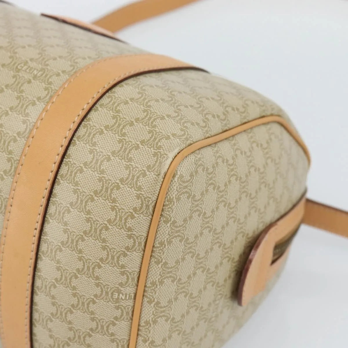 Celine Vintage Macadam Boston Canvas, Beige, Canvas, Handbag