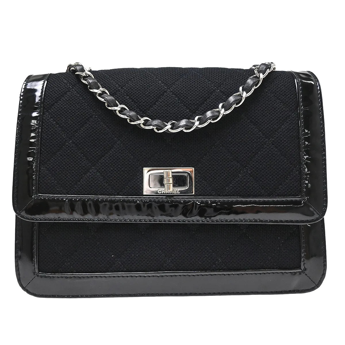 Chanel Reissue Flap Quilted Jersey with Patent, Black, Canvas, Shoulder Bag