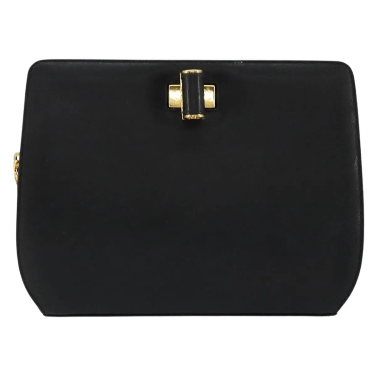 Salvatore Ferragamo Vintage Chain Leather, Black, Leather, Shoulder Bag