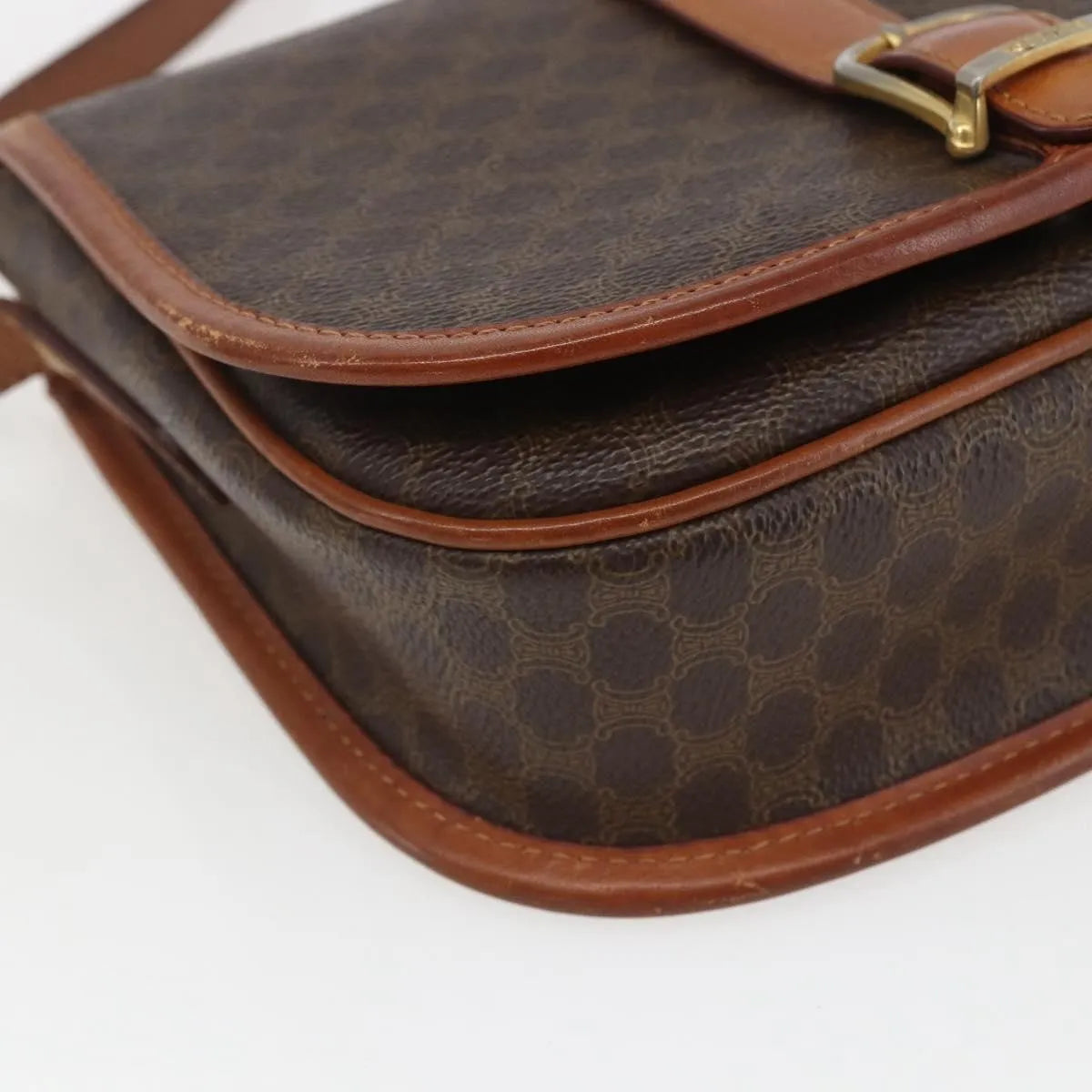 Celine Vintage Macadam Canvas and Leather, Brown, Canvas, Shoulder Bag