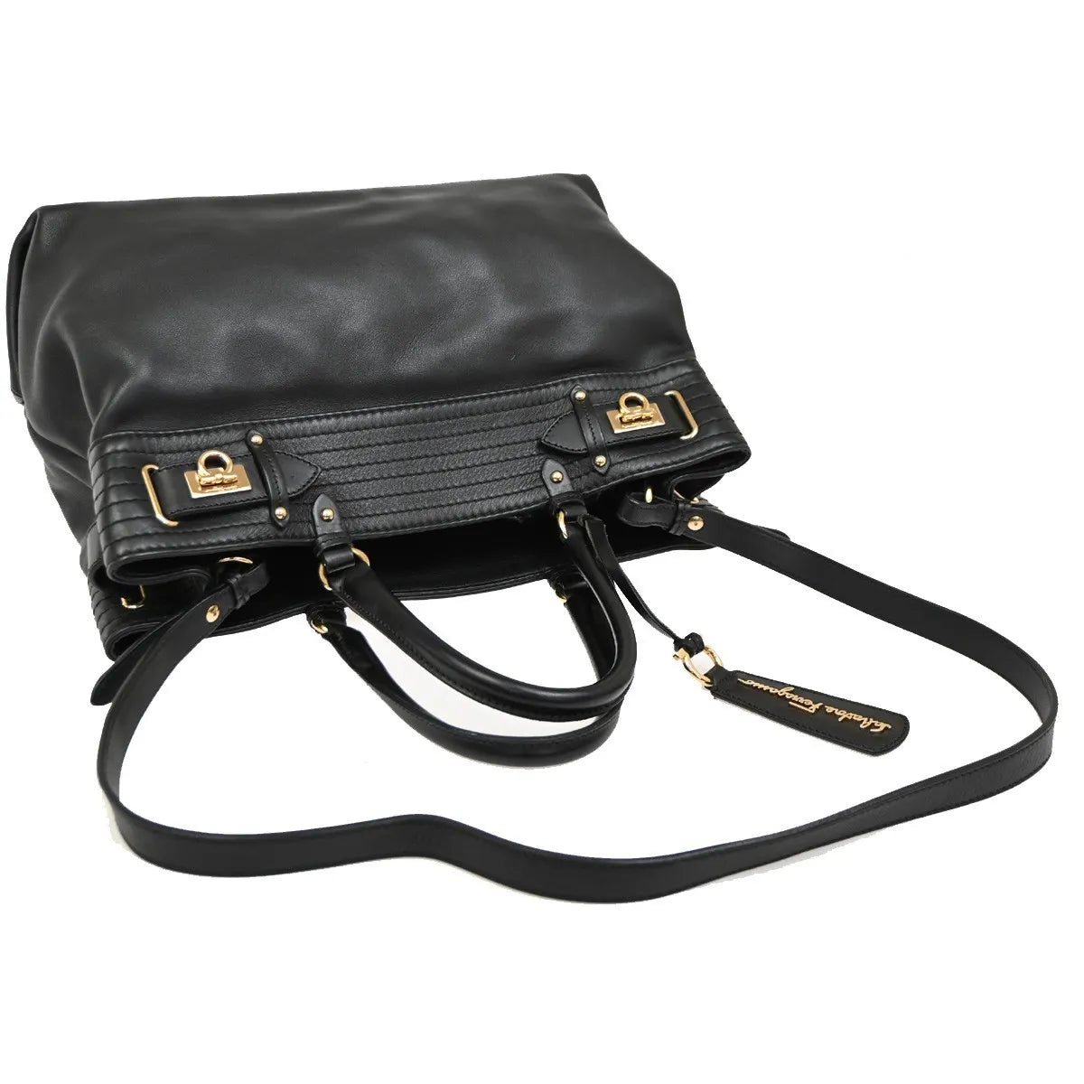 Salvatore Ferragamo Gancini Tote Leather, Black, Leather, Tote Bag