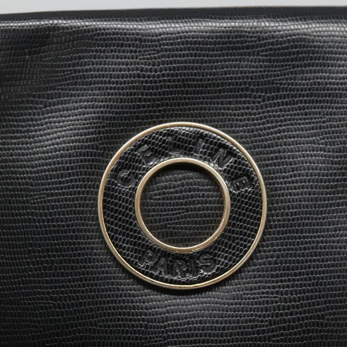 Celine Circle Logo Leather, Black, Leather, Handbag