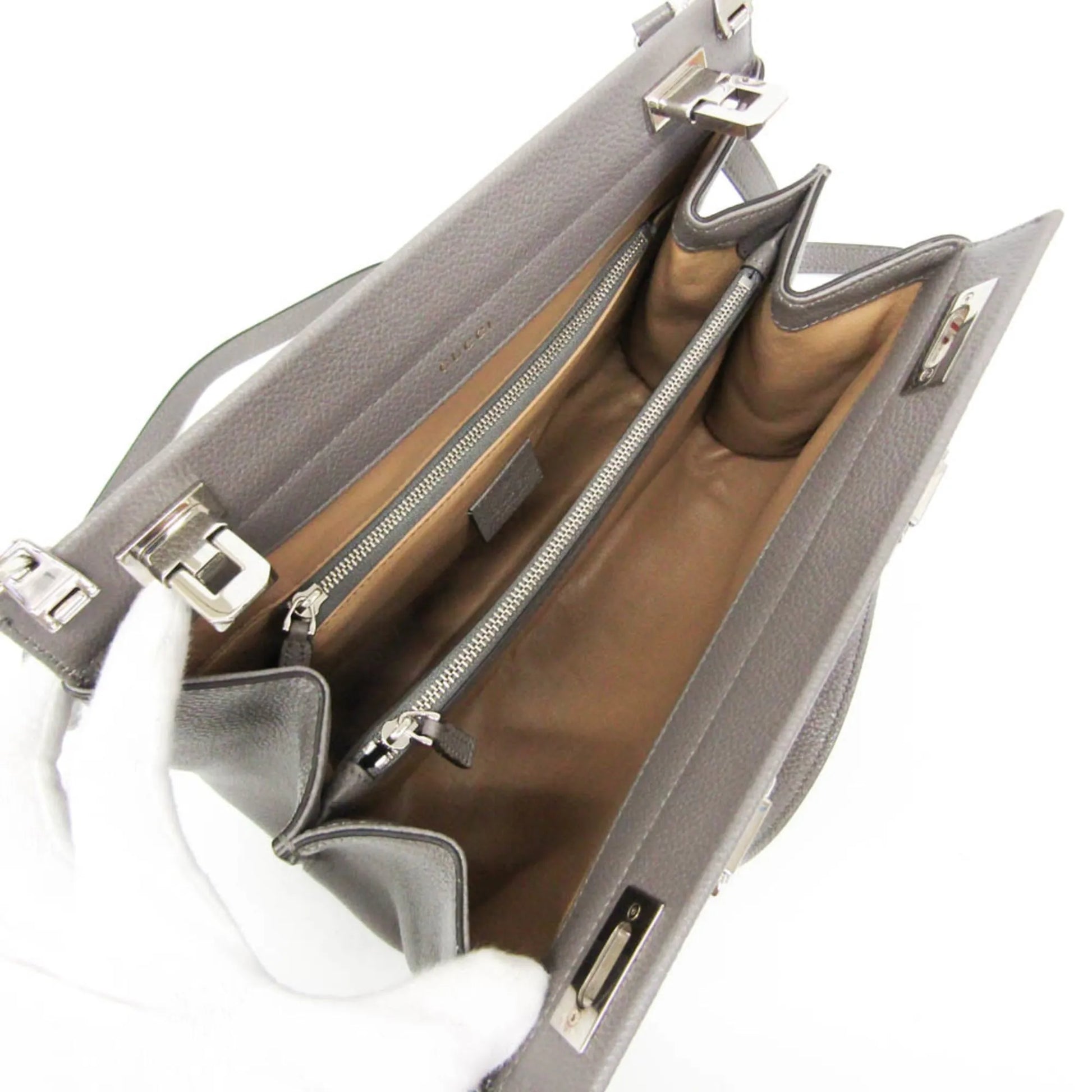 Gucci Zumi Top Handle Leather, Gray, Leather, Handbag