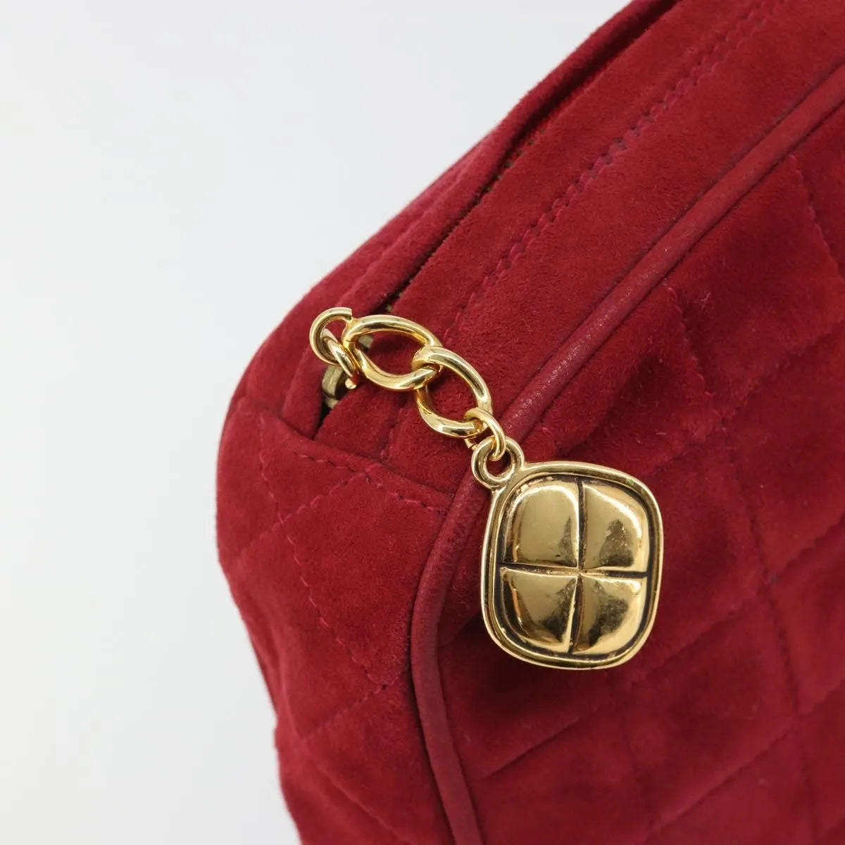 Chanel Vintage Diamond Tassel Quilted Suede, Red, Suede, Shoulder Bag