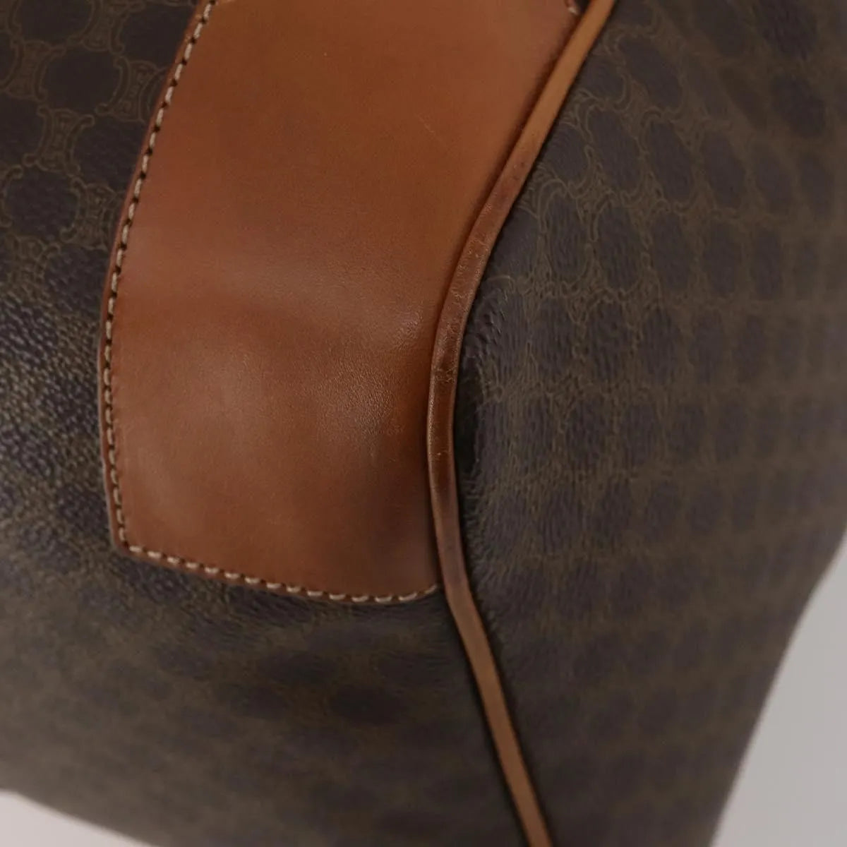 Celine Vintage Macadam Boston Canvas and Leather, Brown, PVC, Handbag