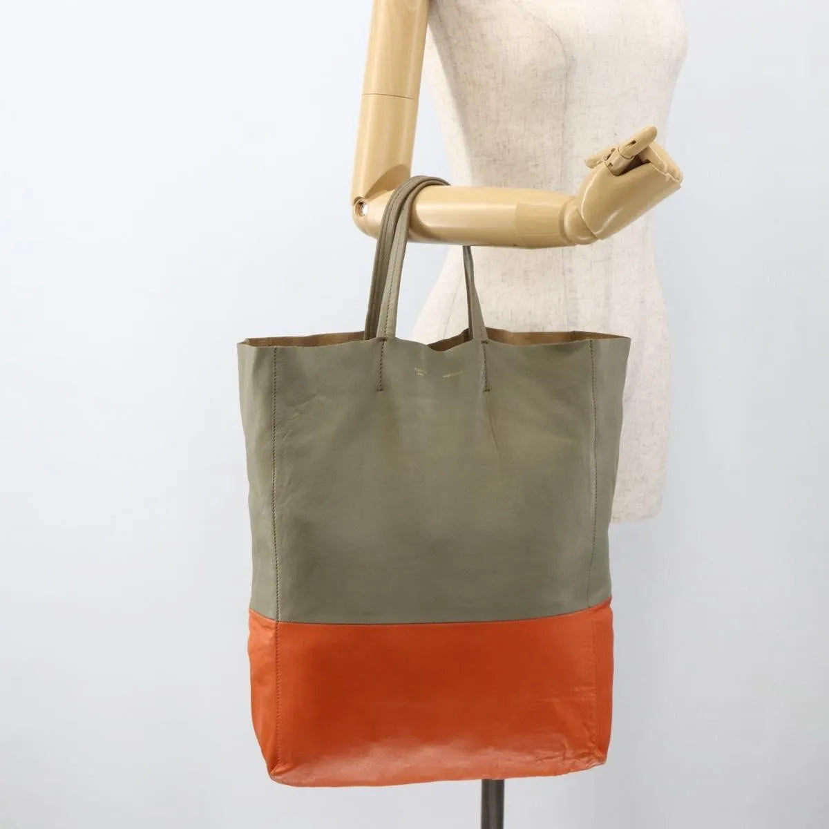 Celine Vertical Bi-Cabas Tote Leather, Beige, Leather, Tote Bag