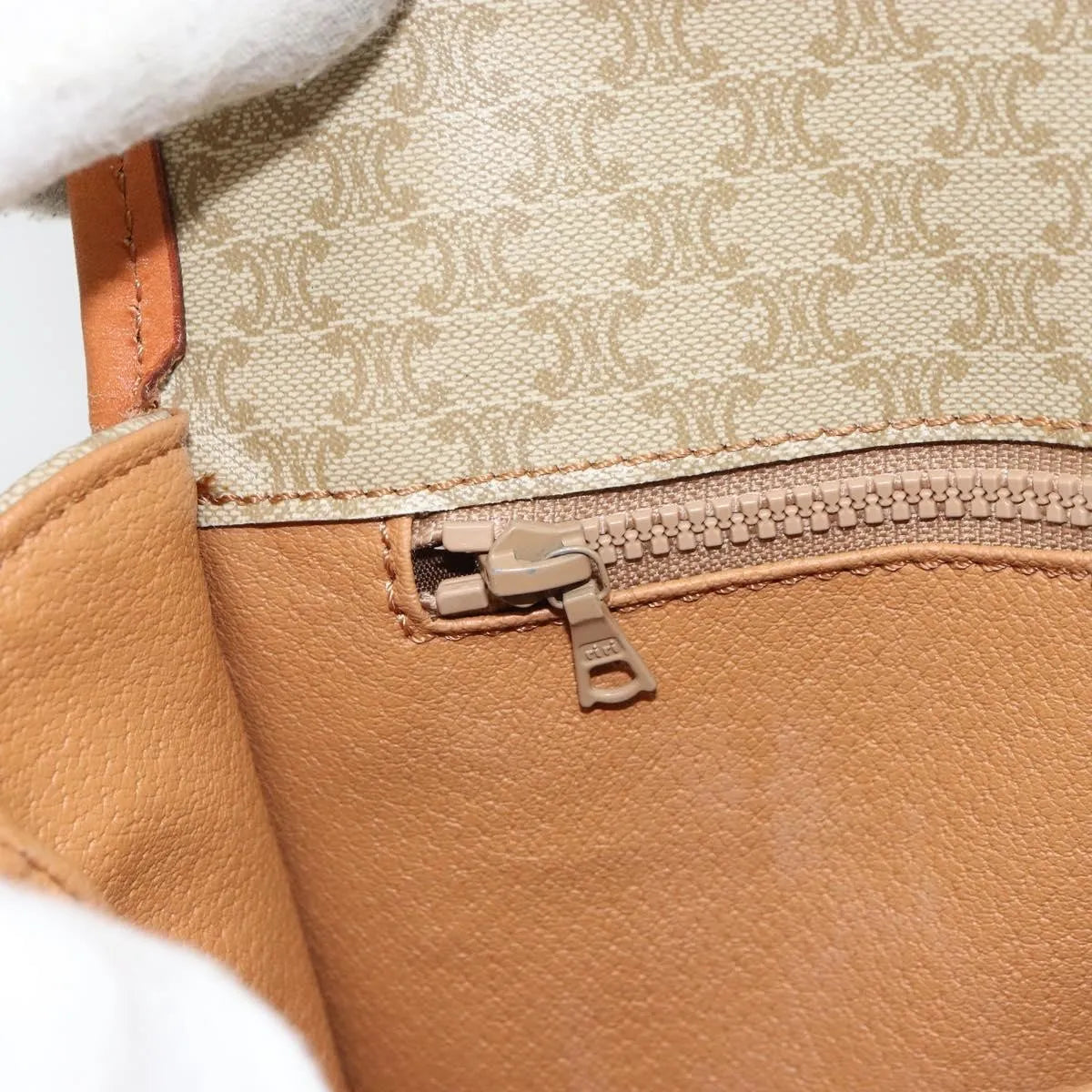 Celine Vintage Macadam Canvas and Leather, Beige, Canvas, Shoulder Bag