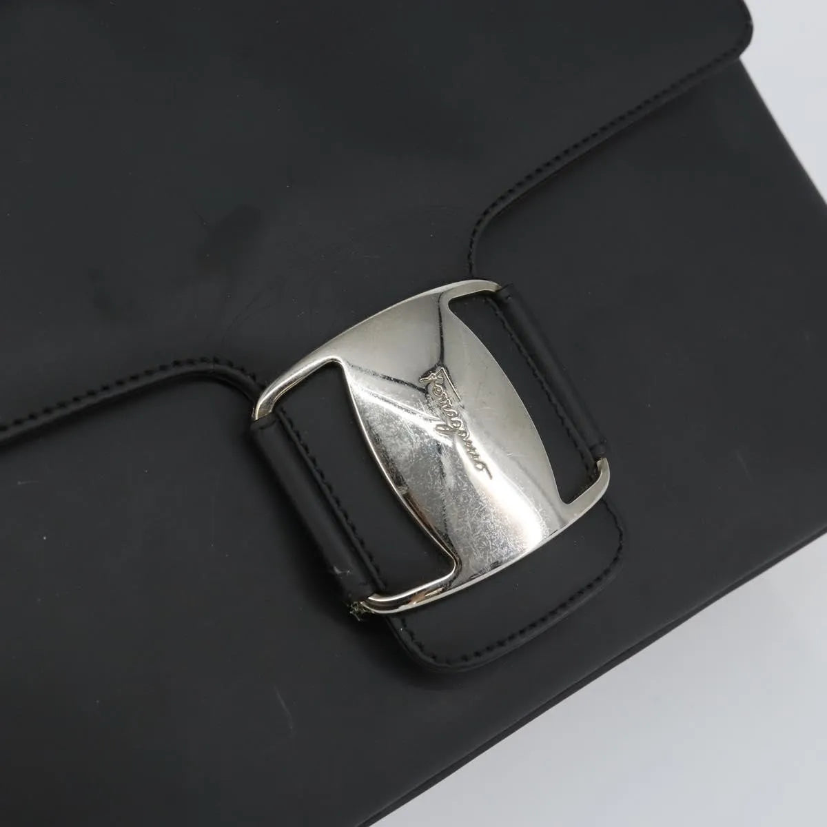 Salvatore Ferragamo Vala Leather, Black, Patent Leather, Shoulder Bag