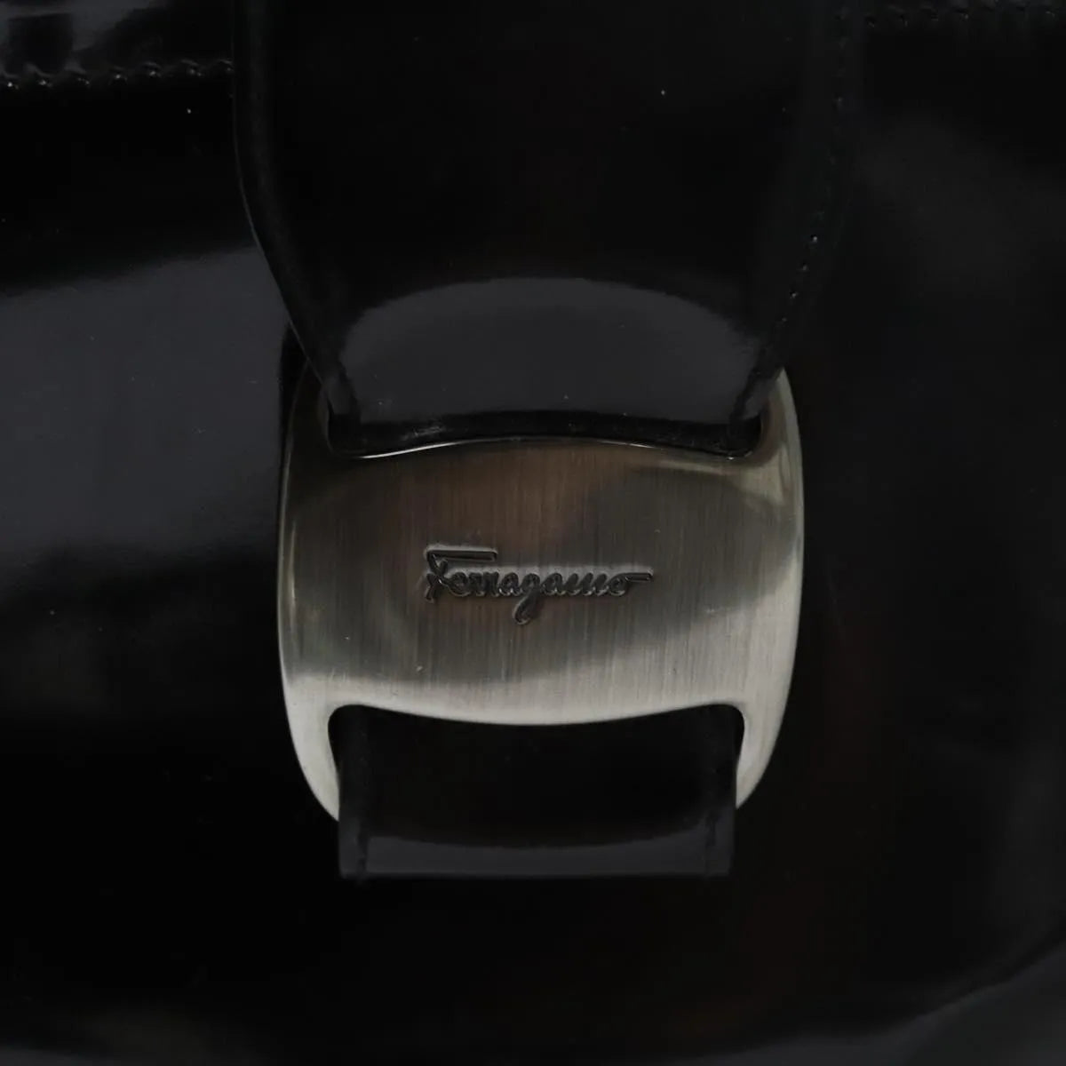 Salvatore Ferragamo Vala Leather, Black, Patent Leather, Handbag