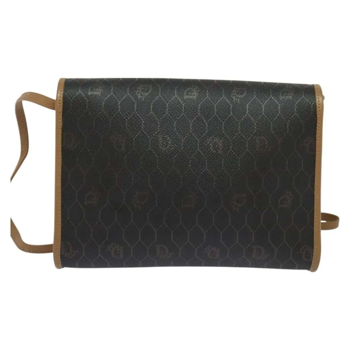 Christian Dior Vintage Honeycomb Flap Coated Canvas, Black, Canvas, Shoulder Bag