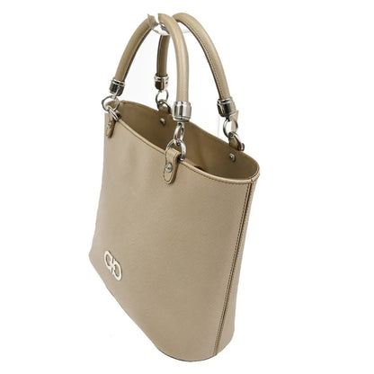 Salvatore Ferragamo Gancini Leather, Beige, Leather, Handbag