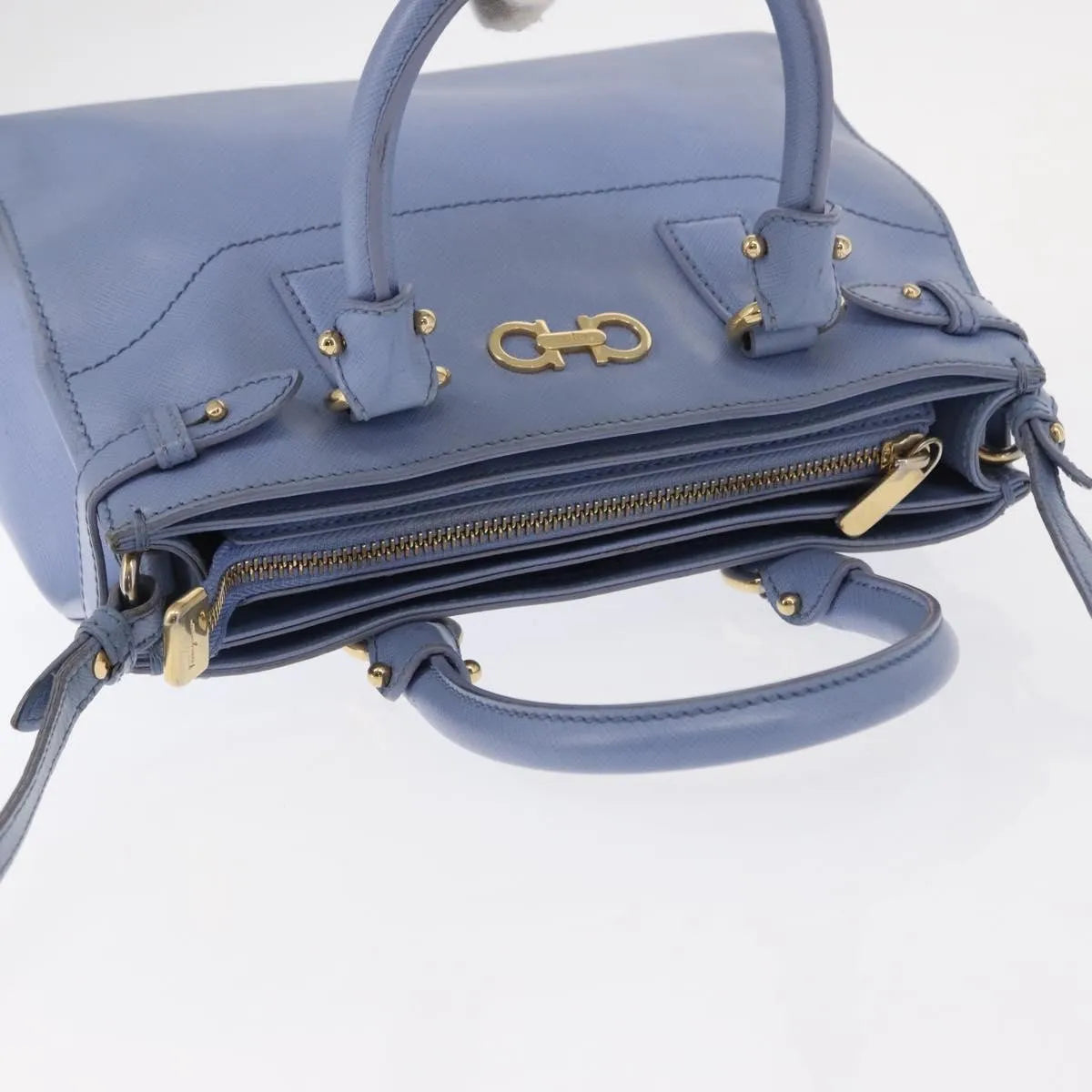 Salvatore Ferragamo Beky Tote Saffiano Leather, Blue, Leather, Handbag