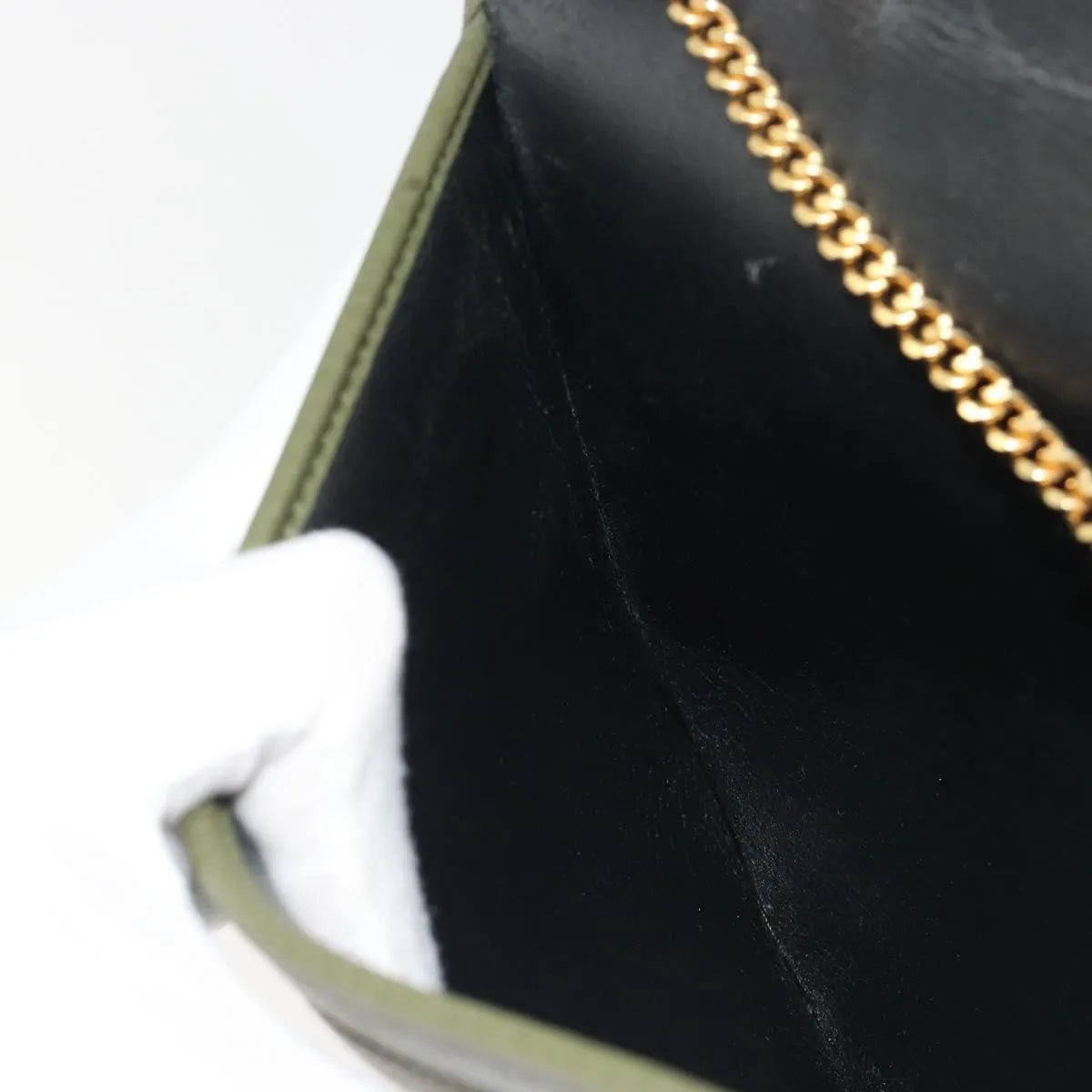 Christian Dior Vintage Chain Flap Leather, Green, Leather, Shoulder Bag