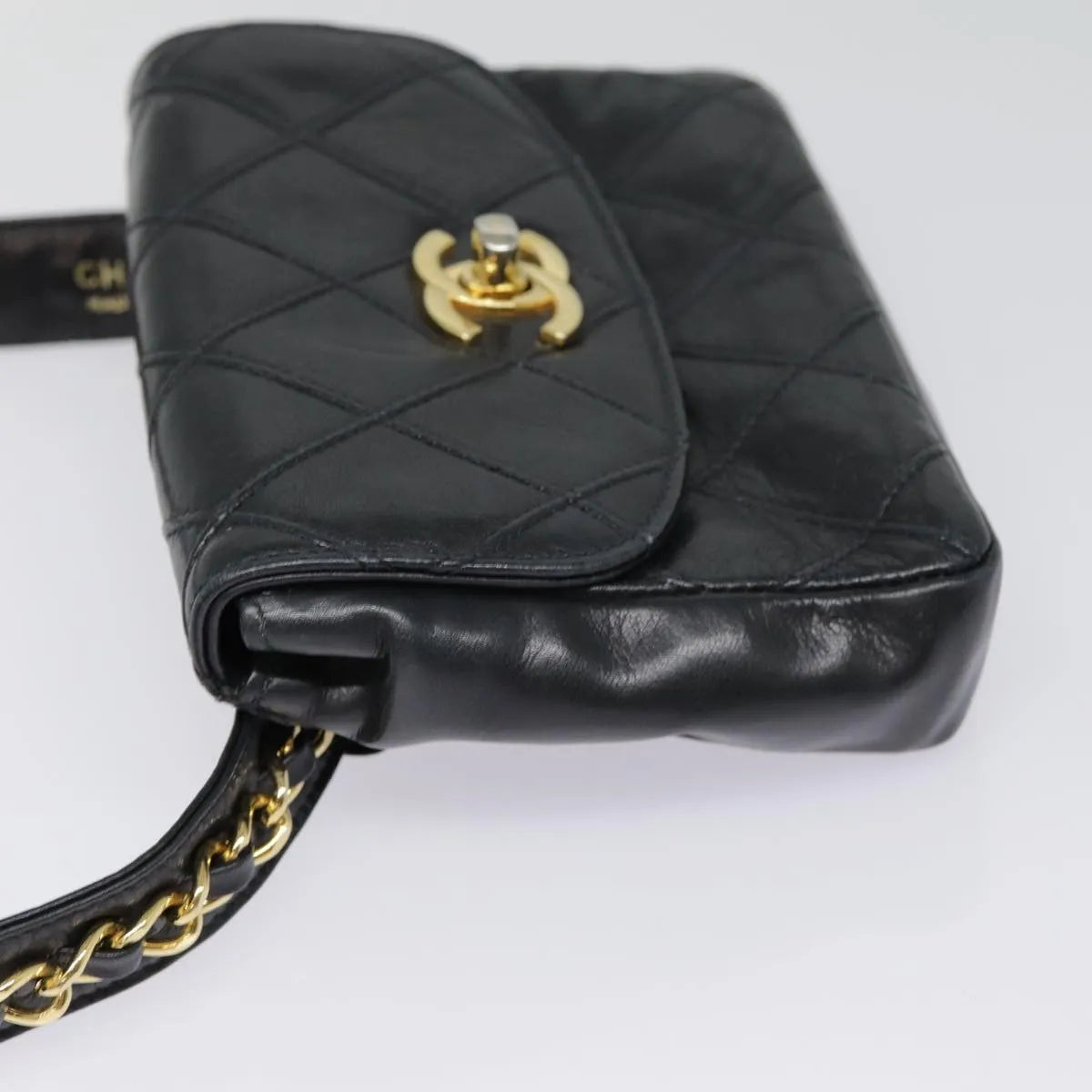 Chanel Vintage CC Flap Waist Quilted Leather, Black, Leather, Clutch