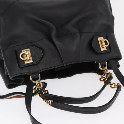 Salvatore Ferragamo W Chain Tote Leather, Black, Leather, Handbag