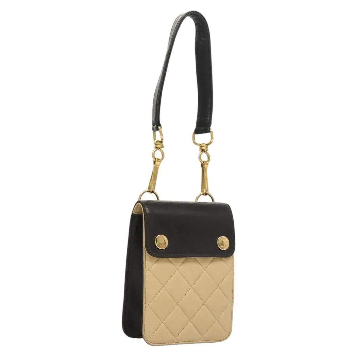 Chanel Vintage Button Waist Quilted Lambskin, Beige, Leather, Handbag