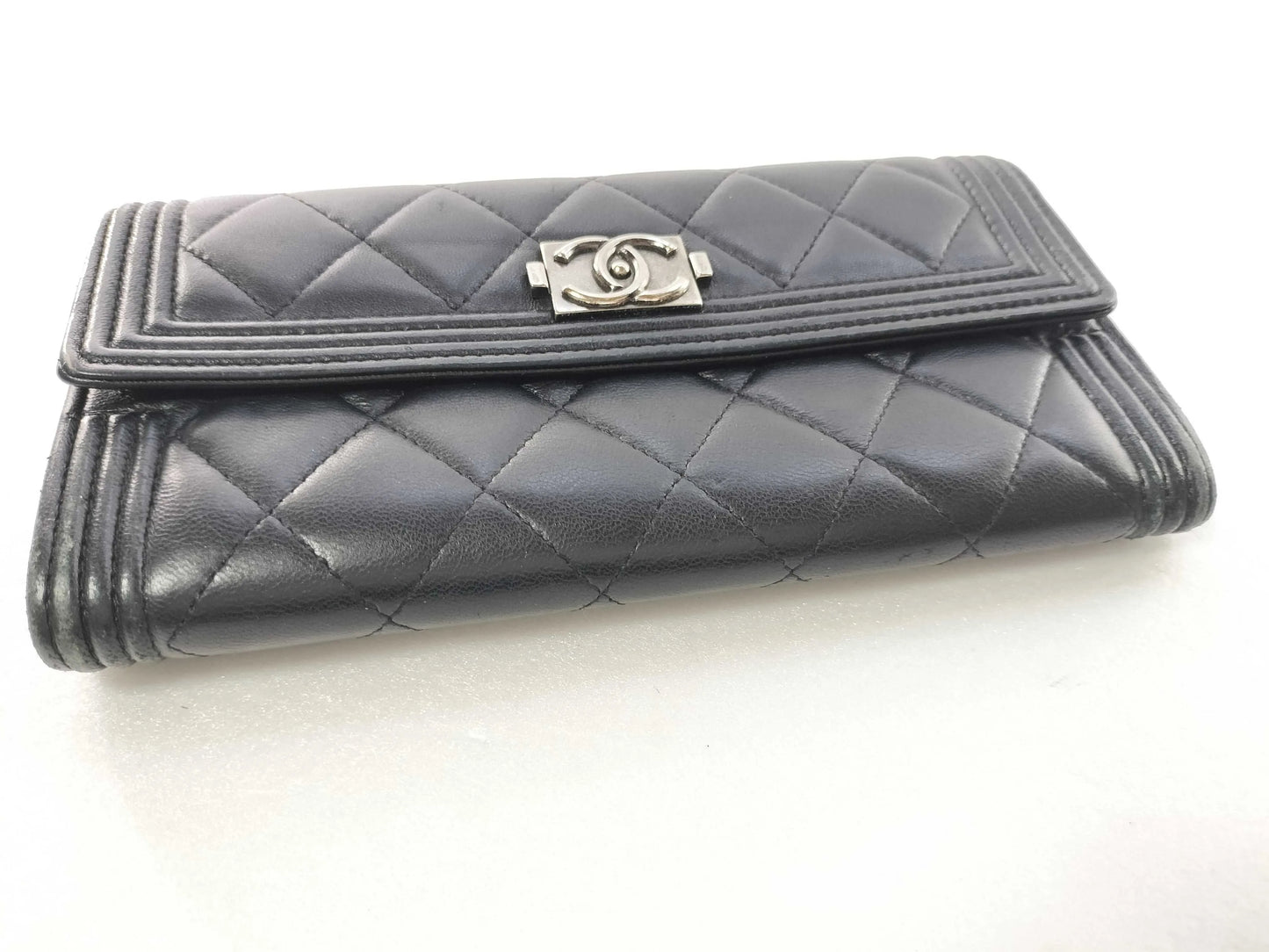 Chanel Boy Flap Quilted Lambskin, Black, Leather, Wallet