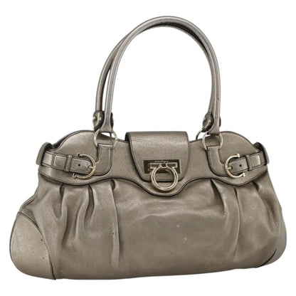Salvatore Ferragamo Gancini Leather, Silver, Leather, Handbag