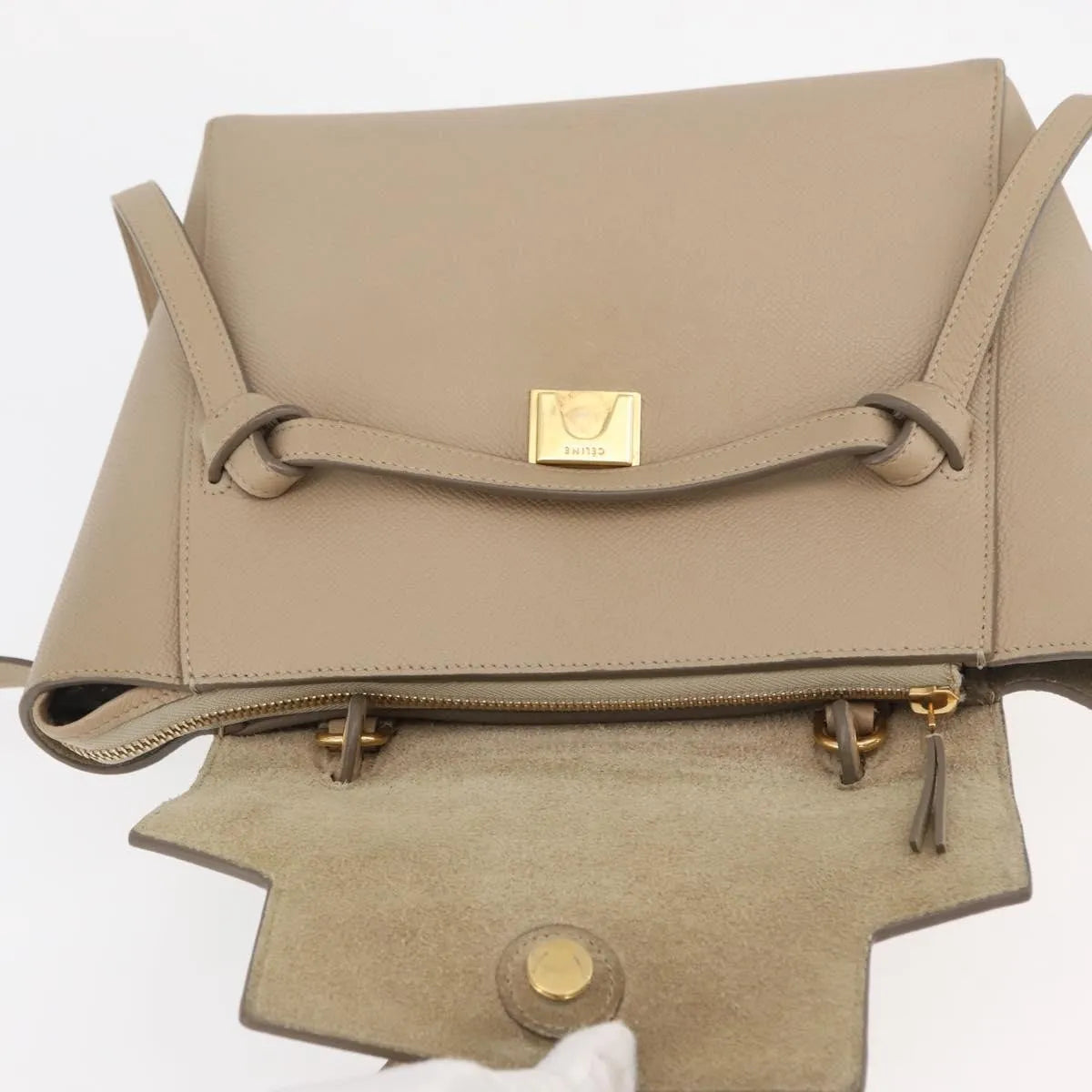 Celine Belt Calfskin, Beige, Leather, Handbag