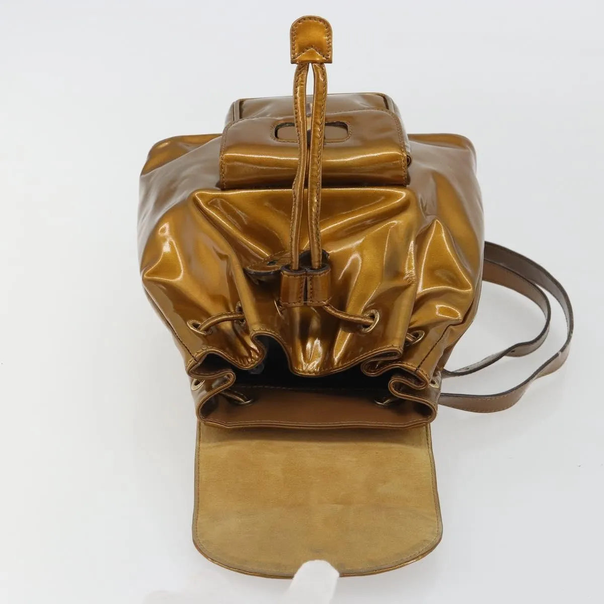 Gucci Vintage Bamboo Patent, Gold, Patent Leather, Backpack