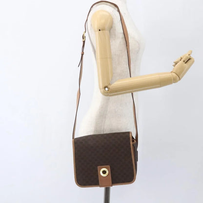 Celine Vintage Macadam Circle Logo Canvas and Leather, Brown, Canvas, Shoulder Bag