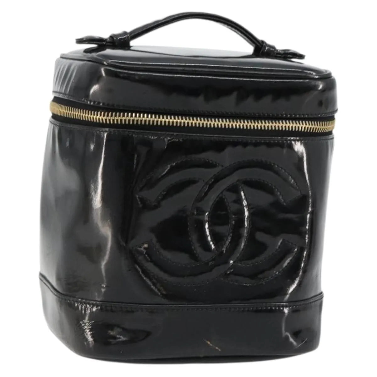Chanel Vintage Timeless Cosmetic Case Patent, Black, Patent Leather, Handbag