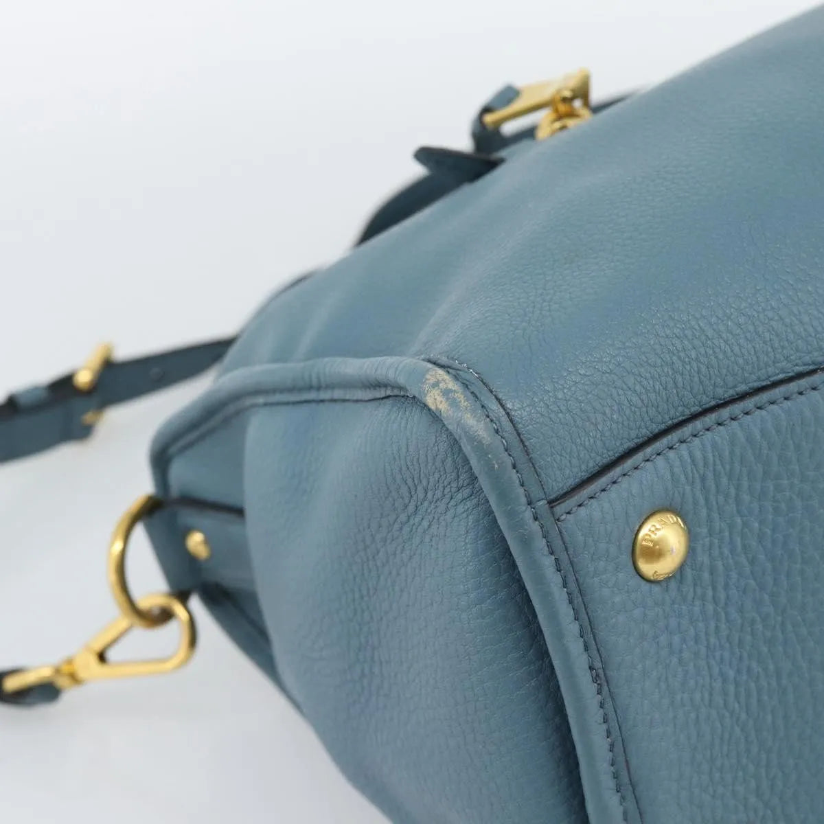 Prada Front Zip Convertible Satchel Vitello Phenix, Blue, Leather, Handbag