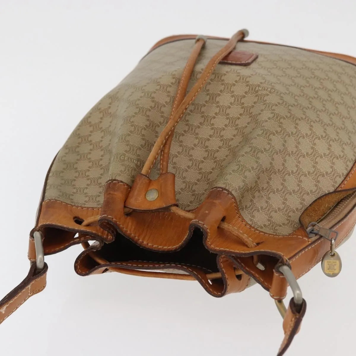 Celine Drawstring Bucket Triomphe Coated Canvas, Beige, Canvas, Handbag