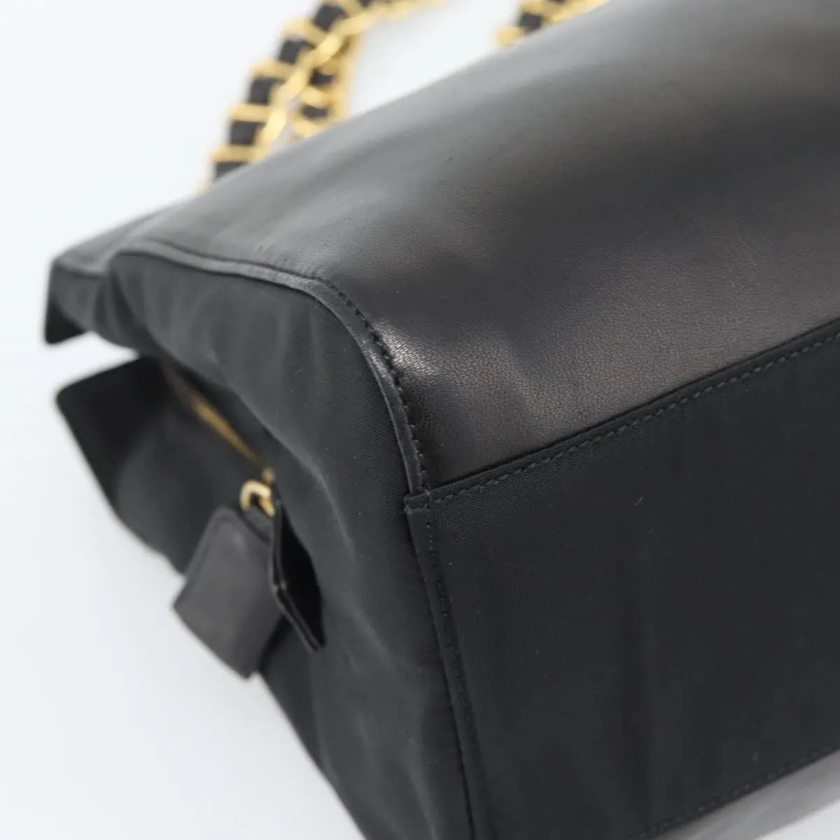 Prada Vintage Nappa Chain Tote Leather, Black, Leather, Shoulder Bag
