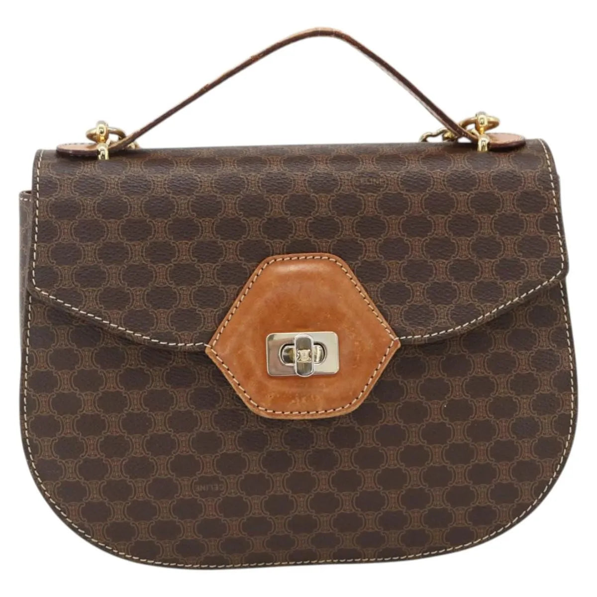 Celine Vintage Macadam Canvas and Leather, Brown, Canvas, Handbag