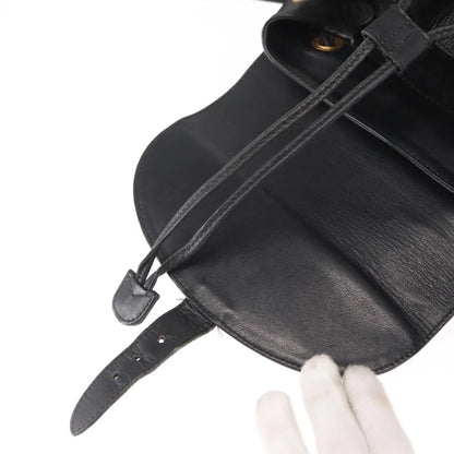 Gucci Vintage Bamboo Leather, Black, Leather, Backpack