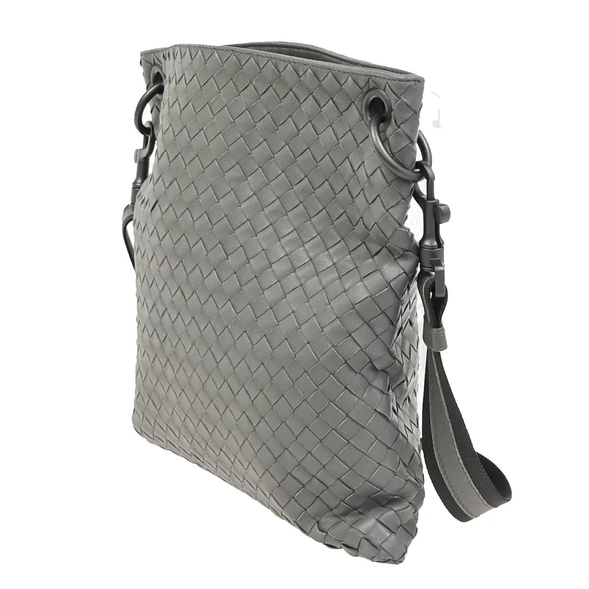 Bottega Veneta Flat Messenger Intrecciato Nappa, Gray, Leather, Shoulder Bag