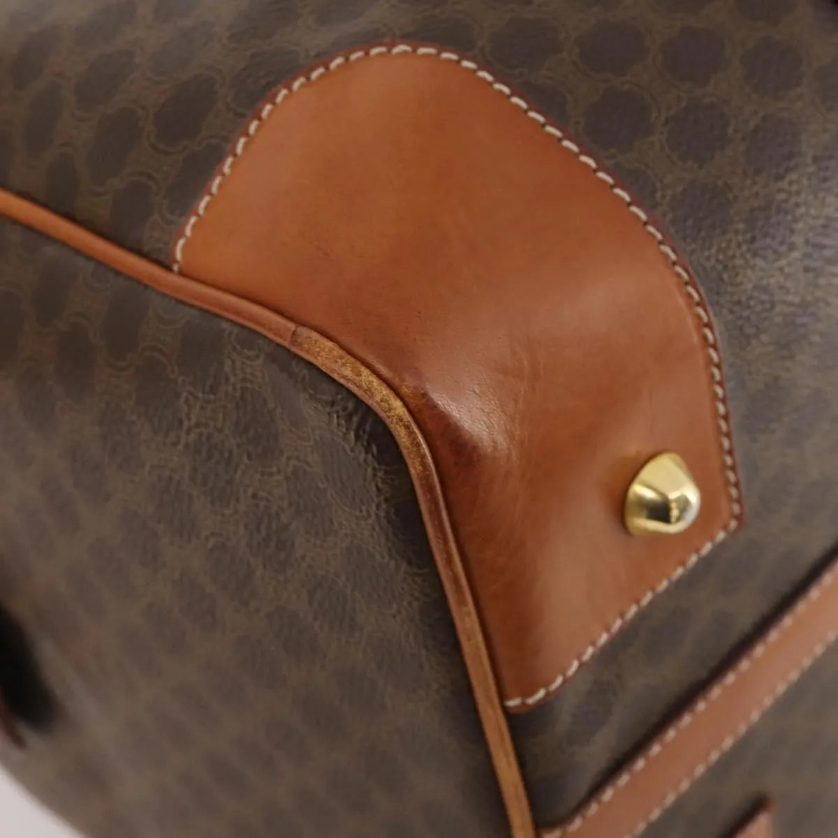 Celine Vintage Duffle Canvas and Leather, Brown, Canvas, Travel Bag