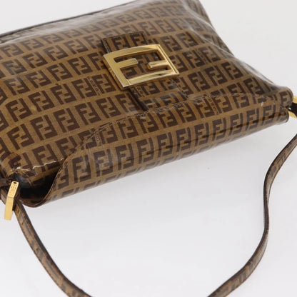 Fendi Mamma baguette Cuir verni, Brown, PVC, Shoulder Bag