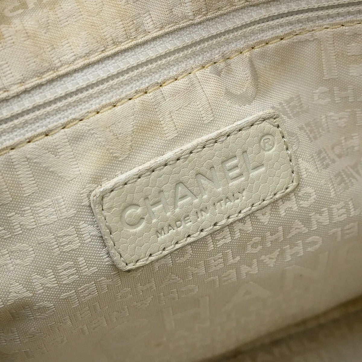 Chanel Square Stitch CC Boston Quilted Leather, White, Leather, Handbag